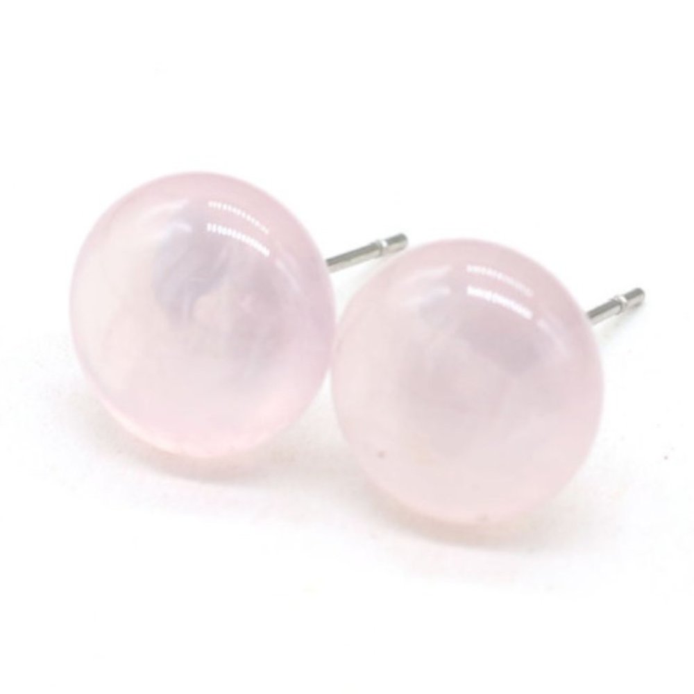 New!! Natural Stone Round Stud Earrings, Stone 12x12mm - Rose Quartz
